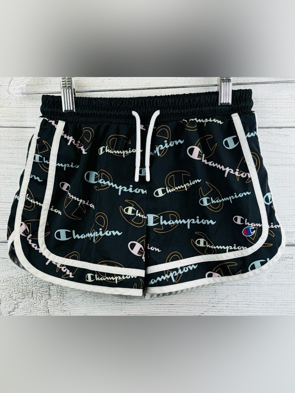Champion Black Athletic Shorts with Multicolor Logo - Girls Size 10/12